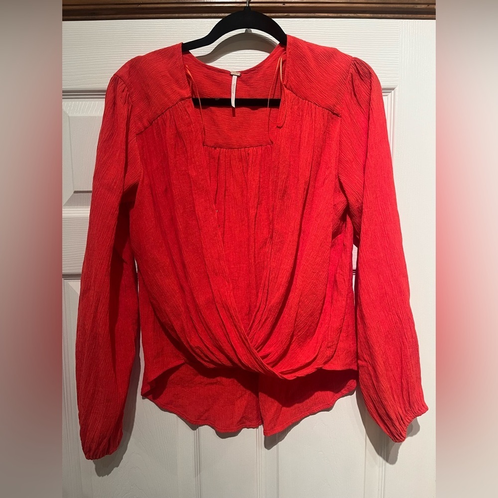 Free People Women’s Small Check‎ On It Vibrant Red Blouse boho indie fairy